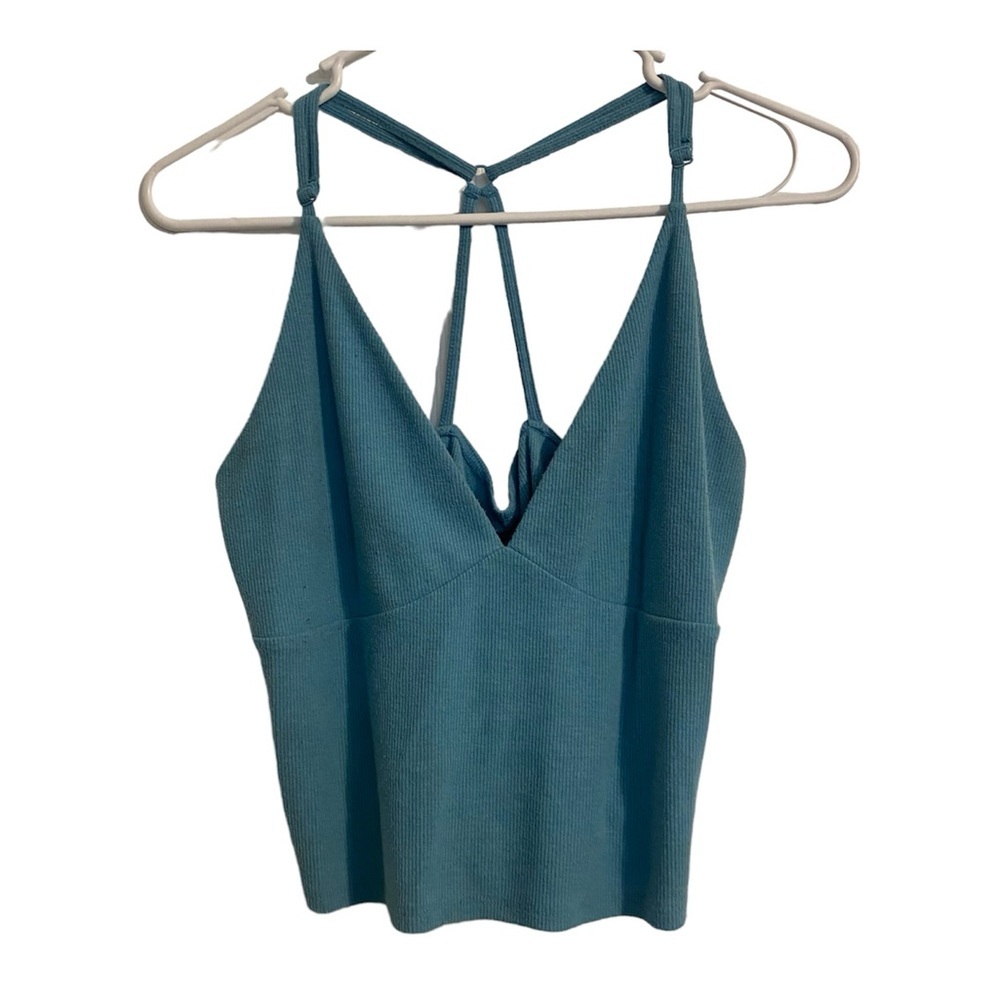 Flirtitude Active Blue Racerback Sleeveless V-Neck Crop Top Sports Blouse